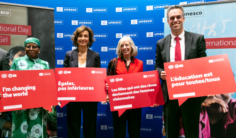 L’Ambassadrice du Nigéria, la Directrice générale de l’UNESCO, la Sous-directrice à l’éducation et le Délégué général adjoint Wallonie-Bruxelles @ Steve Gentile.