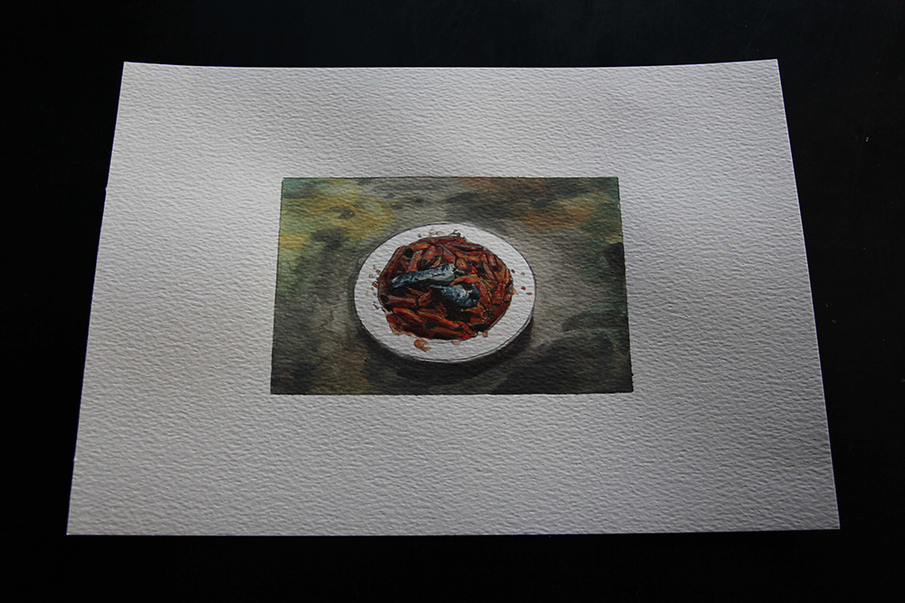 Premier repas sur l’Isola Comacina, aquarelle sur papier A4, 2015