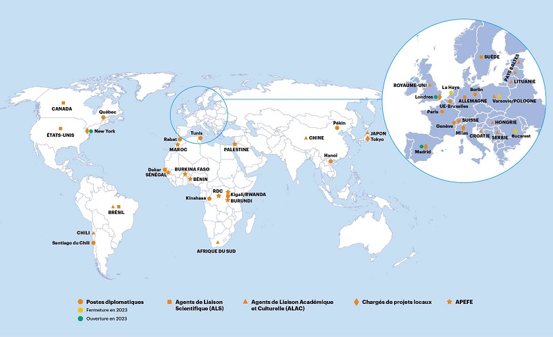 Carte des réseaux à l'étranger de Wallonie-Bruxelles International