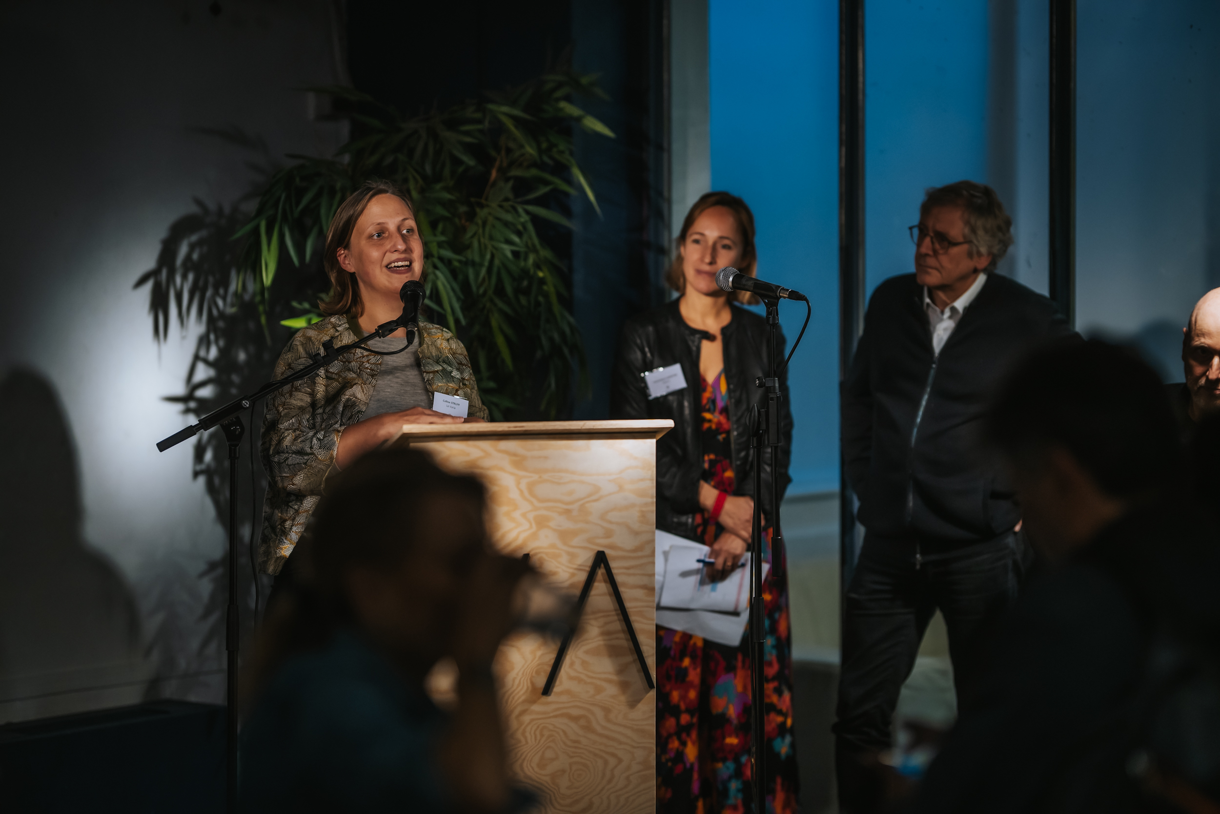 Coline Struyf, Directrice du Théâtre Varia, Véronique Laheyne, Directrice de WBTD et Patrick Bonté, Directeur général et artistique des Brigittines