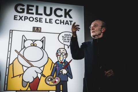 Visite de l’exposition "Geluck expose Le Chat" en présence de Philippe Geluck ©️ J. Van Belle - WBI