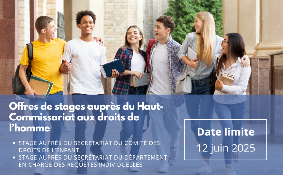 Affiche de l'Offre de stages auprès du Haut-Commissariat aux droits de l’homme, Secrétariat du Comité des droits de l’enfant à Genève