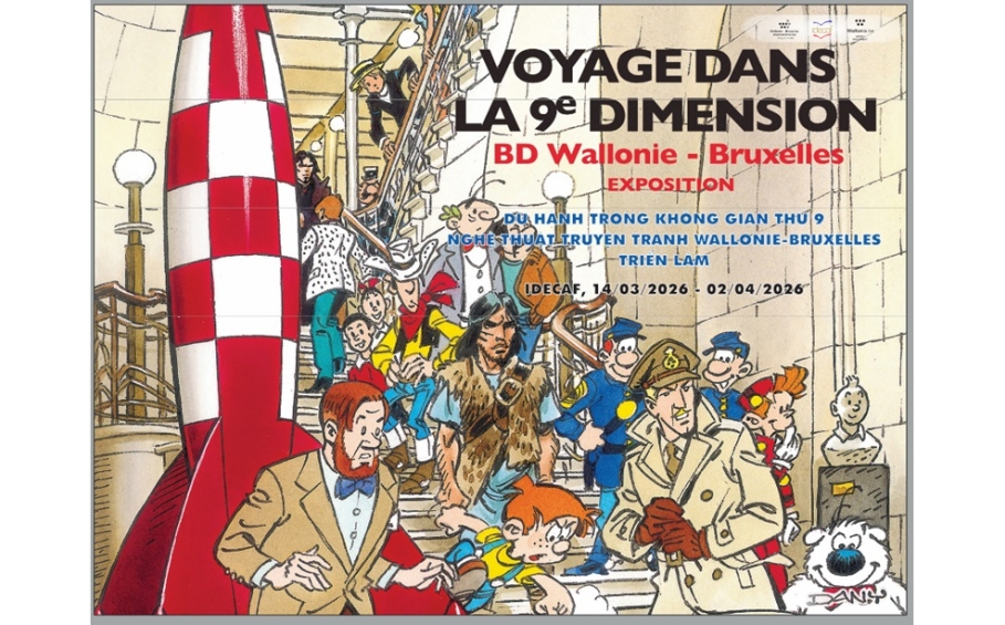 Visuel de l'expo "Voyage dans la 9e dimension - BD Wallonie-Bruxelles" au Vietnam