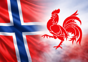 Montage du drapeau norvégien et du coq wallon