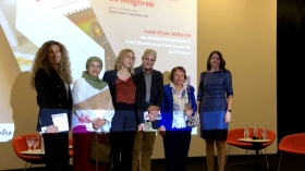 Photo prise lors de la présentation du livre "Les femmes et l'art au Maghreb" à Rabat, au Maroc, en présence de la Déléguée générale Wallonie-Bruxelles au Maroc, Chiraz El Fassi