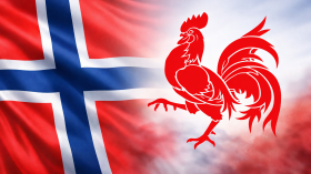 Montage du drapeau norvégien et du coq wallon