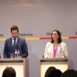 Elisabeth Degryse, Ministre-Présidente de la FWB et Adrien Dolimont, Ministre-Président wallon présentent la Nouvelle NPI 2024-2029 © FWB/Wallonie